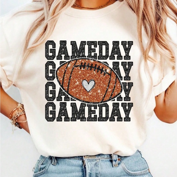 Tops - Women's Crew Neck Short Sleeve Football Gameday Season Graphic T-Shirt